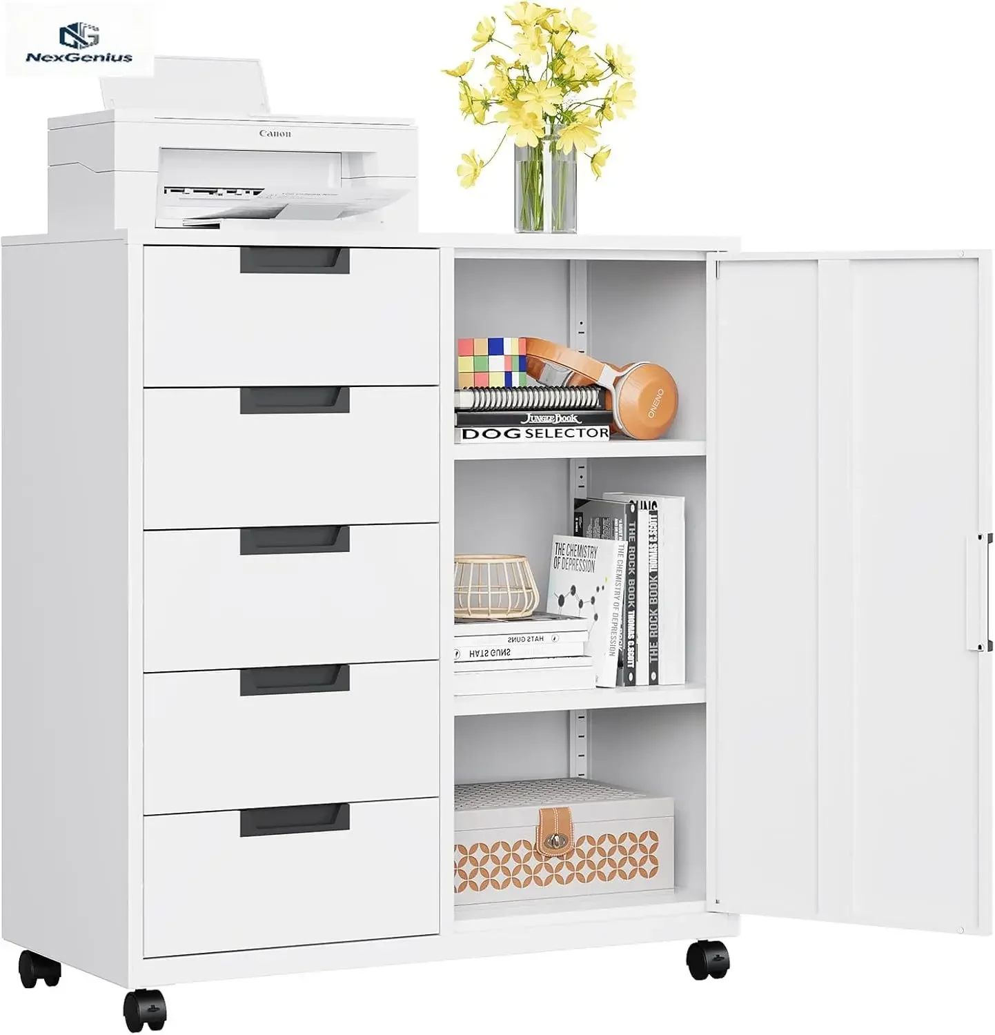 File Cabinet Lateral - 5 Drawer Storage Cabinet with Door