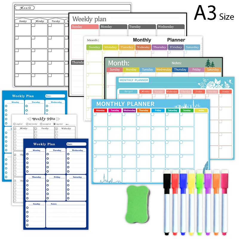Dry Erase Weekly - Magnetic Weekly Monthly Planner Calendar Table