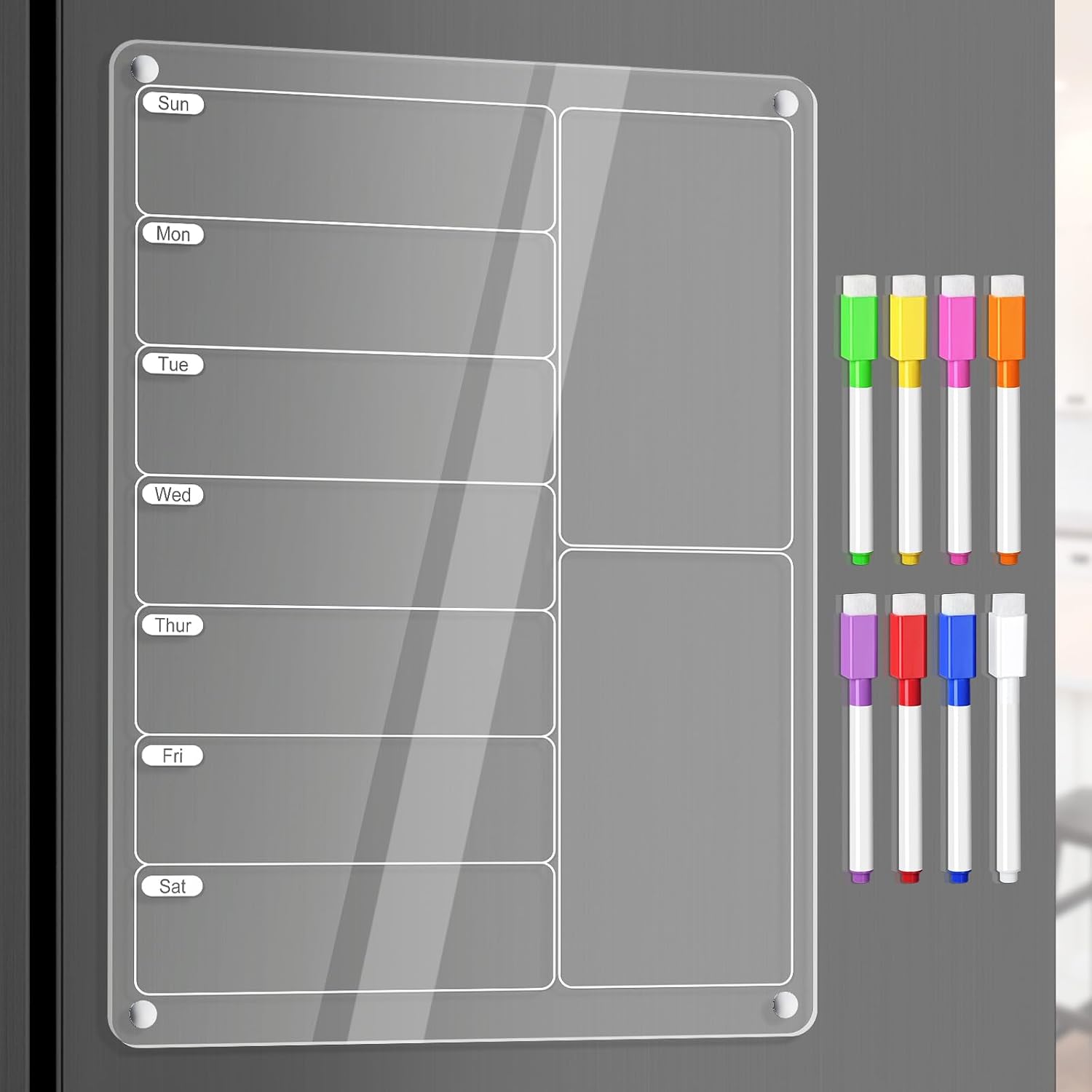 Dry Erase Weekly - Clear Acrylic Magnetic Fridge Weekly Meal