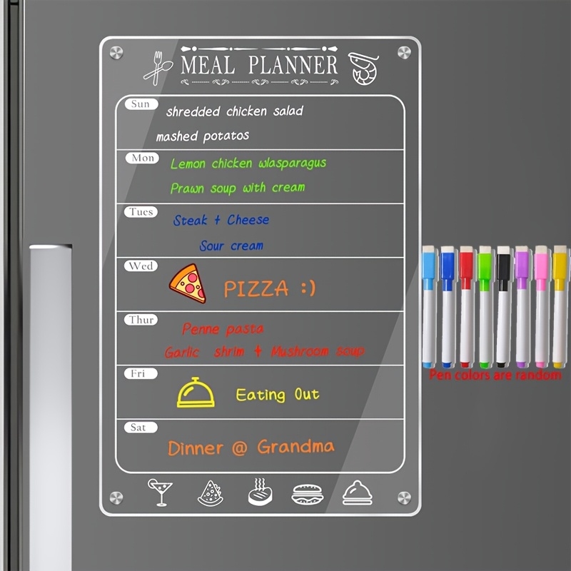 Dry Erase Weekly - Acrylic Menu Board for Kitchen,Magnetic Weekly