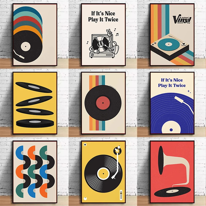 Office Furniture For Home - Mid Century Vinyl Record Canvas Wall