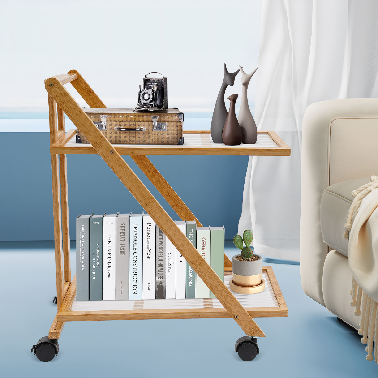 2 Tier Rolling Cart Bamboo Fol - Book Cart Rolling review and price