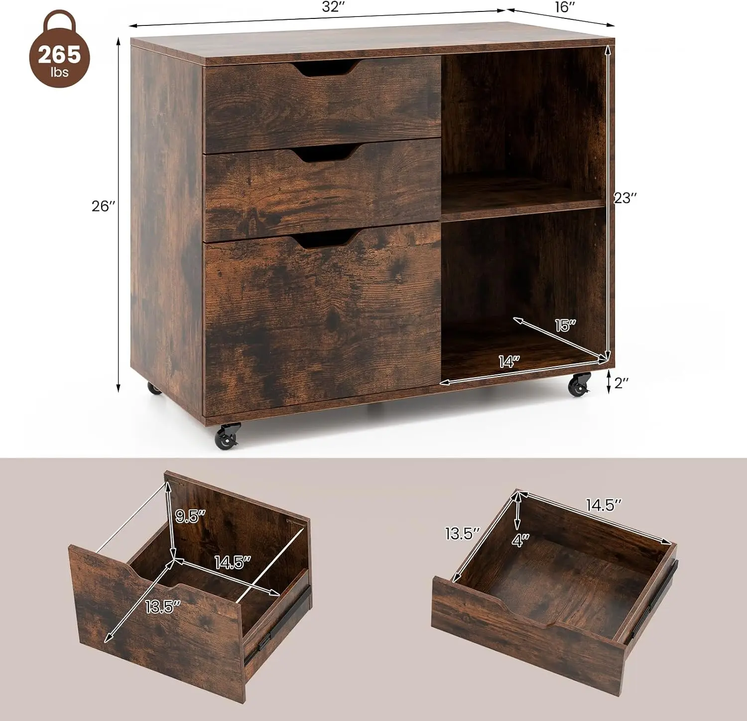 3-Drawer File Cabinet, Mobile  - File Cabinet Lateral review and price
