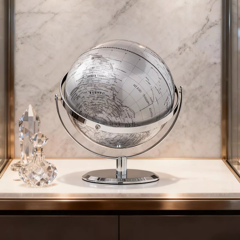25cm Luxury Silver World Globe - Office Furniture World review and price